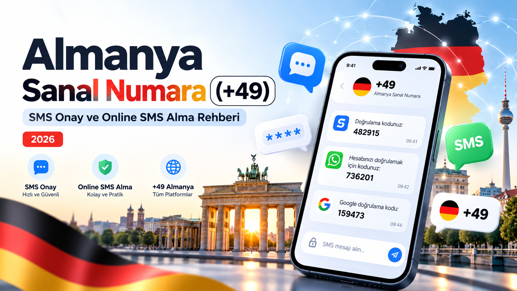 Almanya Sanal Numara (+49) 2026 | SMS Onay Al